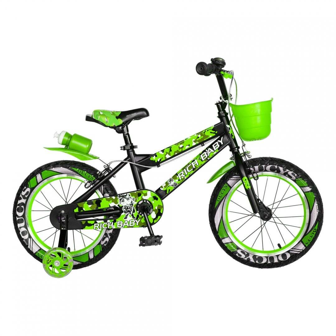 Bicicleta pentru copii, frane C-Brake, cu roti ajutatoare cu LED, 4-6 ani, 16 inch