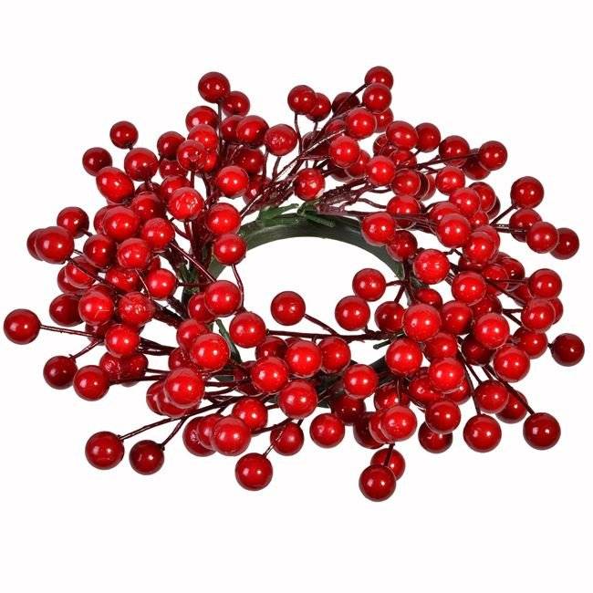 Coronita decorativa pentru lumanare si pentru a crea magia sarbatorilor de iarna cu fructe rosii, BUR, 15 cm