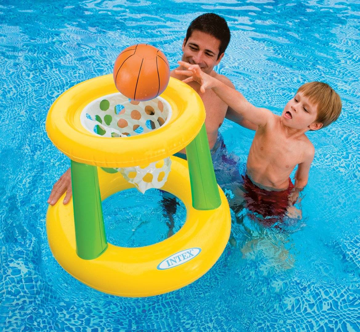 Cos baschet gonflabil pentru piscina si minge, 67 x 55 cm