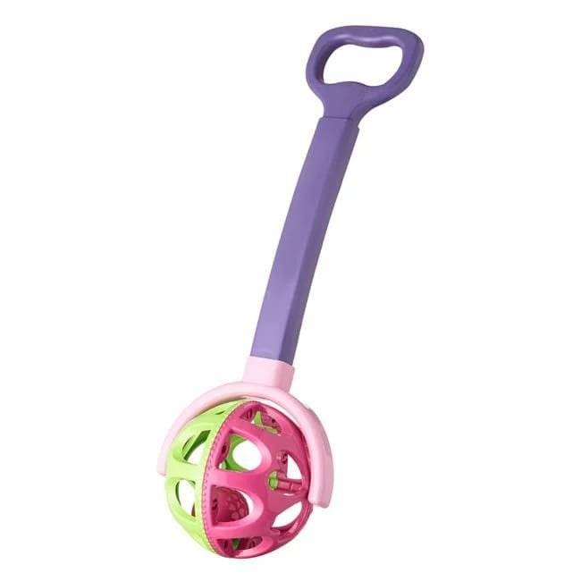 Jucarie de impins minge pentru copii cu maner extensibil, roz, 60 cm