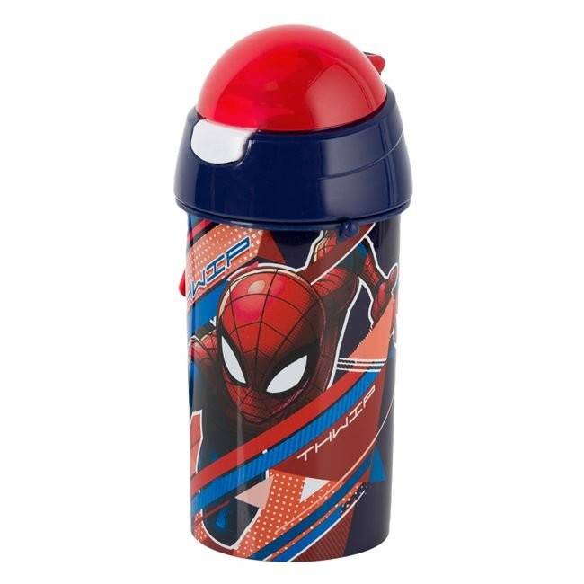 Recipient apa pentru copii cu gura, Spiderman Pop Up, Rosu/Albastru, 500 ml