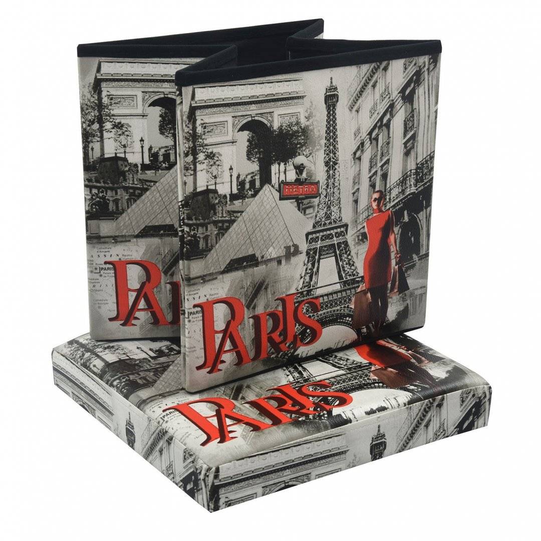 Taburet tip cub, model Paris,cu spatiu depozitare, pliabil, imitatie piele, 38 x 38 x 38 cm