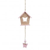 Accesoriu decorativ pentru casa din lemn, Fluture roz, 10x34 cm