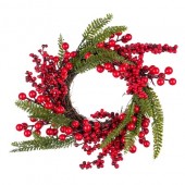 Coronita decorativa pentru a crea magia sarbatorilor de iarna cu  fructe rosii, 40 cm