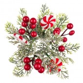 Coronita decorativa pentru lumanare si pentru a crea magia sarbatorilor de iarna cu acadele alb/rosu, 15 cm