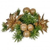 Coronita decorativa pentru lumanare si pentru a crea magia sarbatorilor de iarna cu floricele aurii, 15 cm