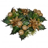 Coronita decorativa pentru lumanare si pentru a crea magia sarbatorilor de iarna cu floricele aurii, 22 cm