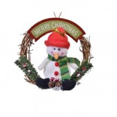 Coronita mica decorativa din lemn Om de zapada, Merry Christmas, 15 cm