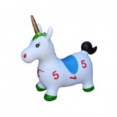 Jucarie gonflabila pentru copii, model Unicorn tip hop hop, cu lumini si muzica, alb