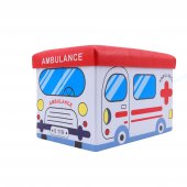 Taburet tip cub, model Ambulance ,cu spatiu depozitare, pliabil, imitatie piele, 48 x 32 x 32 cm