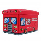 Taburet tip cub, model Fire Truck cu spatiu depozitare, pliabil, imitatie piele multicolora, 48 x 32 x 32 cm