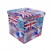 Taburet tip cub, model London, cu spatiu depozitare, pliabil, imitatie piele, 38 x 38 x 38 cm