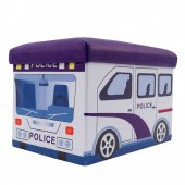 Taburet tip cub, model Police ,cu spatiu depozitare, pliabil, imitatie piele multicolora, 48 x 32 x 32 cm
