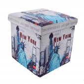 Taburet tip cub, model Statue of Liberty, cu spatiu depozitare, pliabil, imitatie piele, 38 x 38 x 38 cm